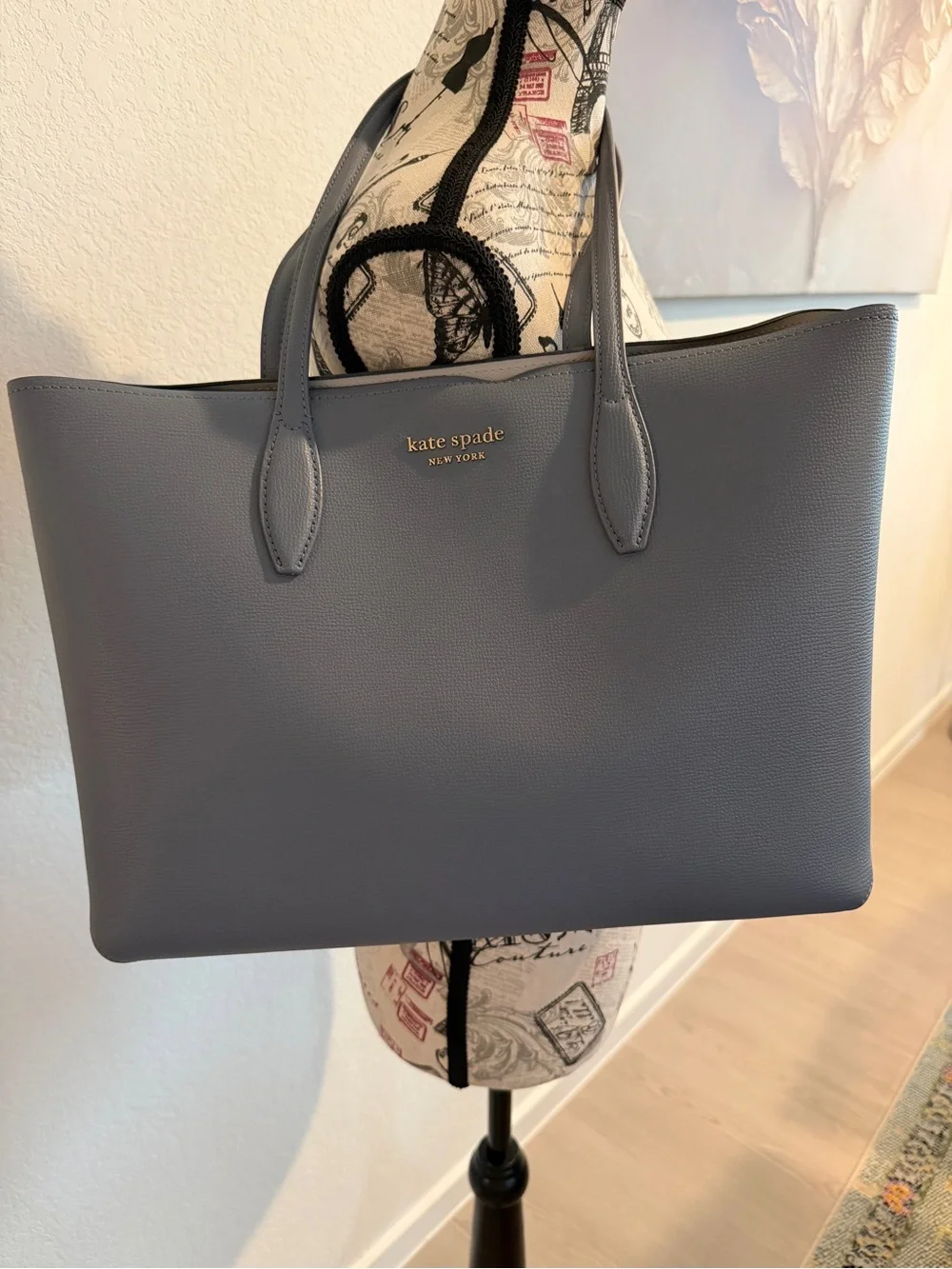kate spade Gray Pebbled Leather Tote with Gold Logo